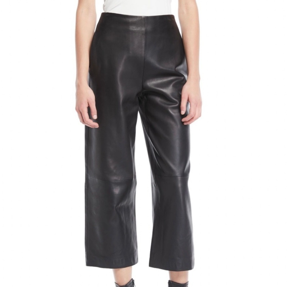 Vince Lamb Leather Black Wide Leg Cropped Leather Pants Size 6